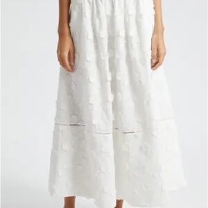 NWT FARM RIO Off-White 3d Flower Midi Skirt SIZE LARGE
